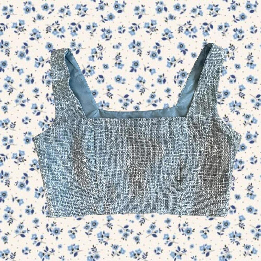 Lulus Tweed Baby Blue Crop Top